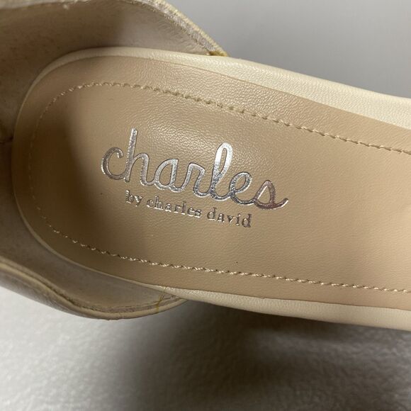 Charles David Platform Sandals Size 7.5 Wedge Zip Back Stretch Strap Beige - Picture 9 of 9